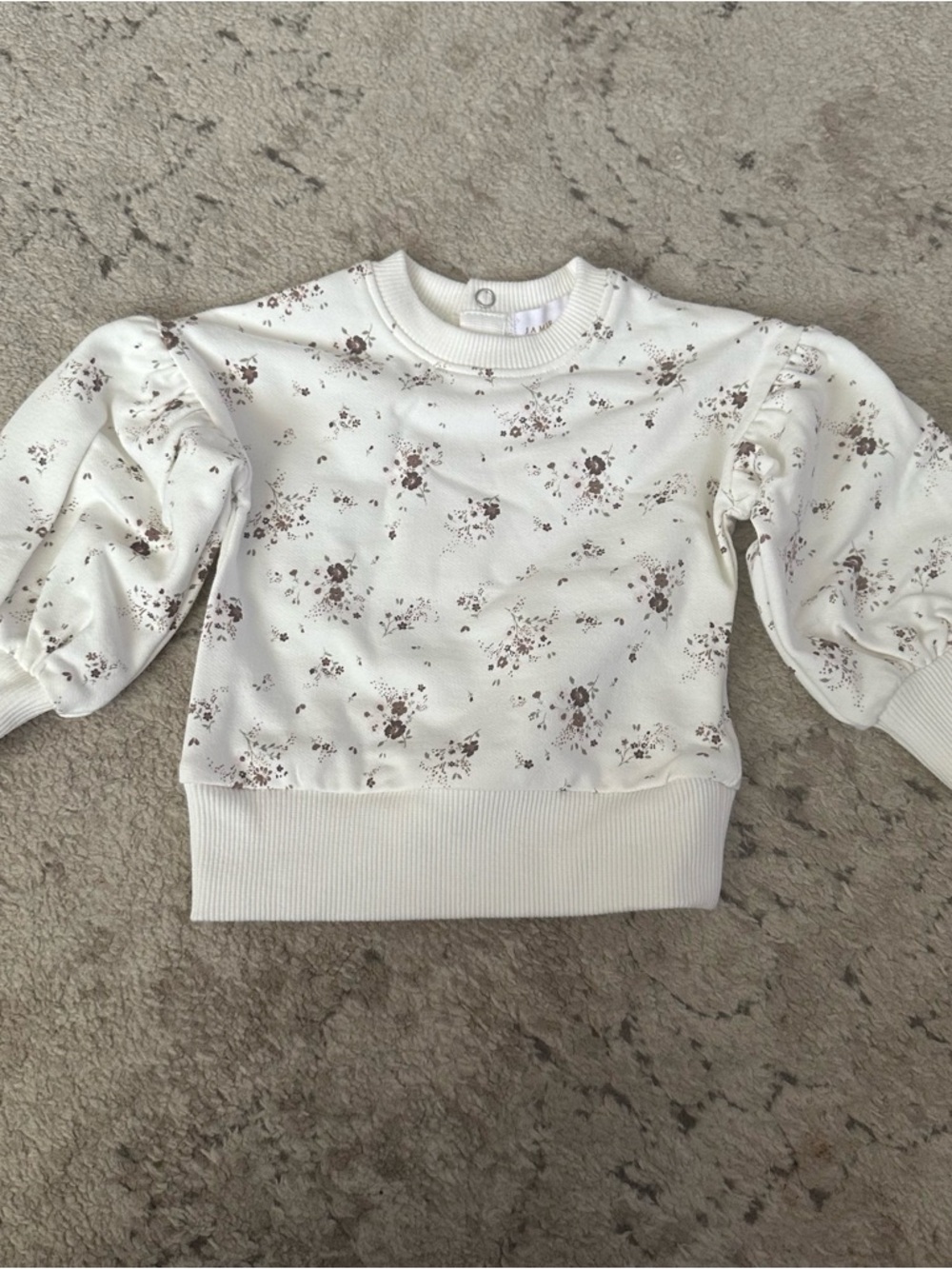 Jamie Kay Cream Sweatshirt with Brown Floral Puff Sleeves